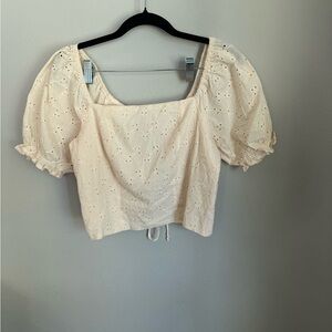 Cream Eyelet Puff Sleeve Top